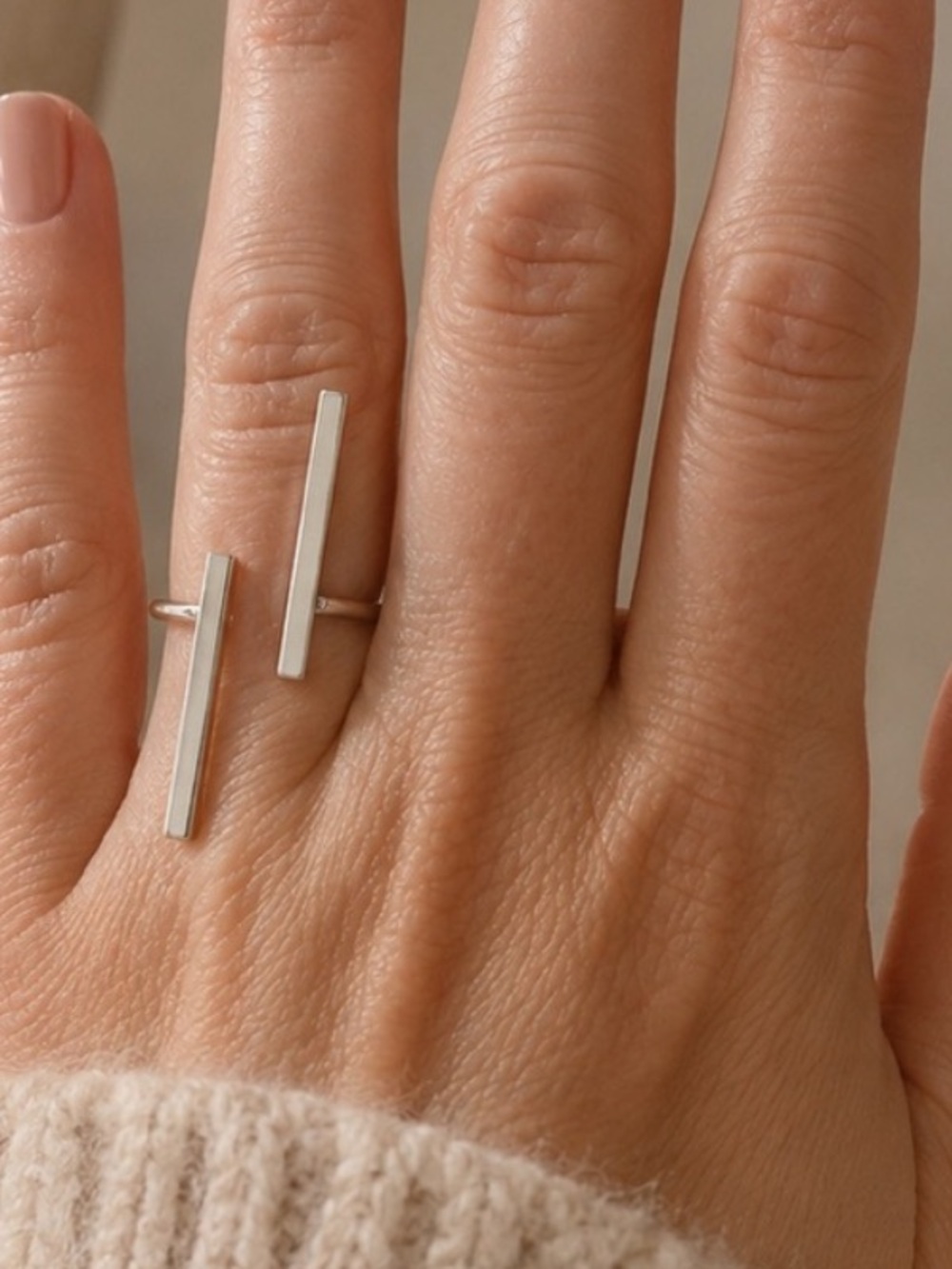 Open Double Bar Ring in Polished Silver Statement Minimalist